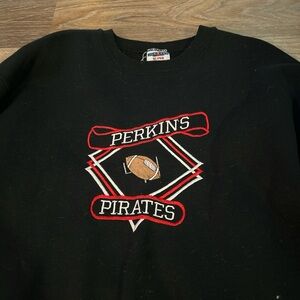 Jerzees Black Sweater with Red and White Design